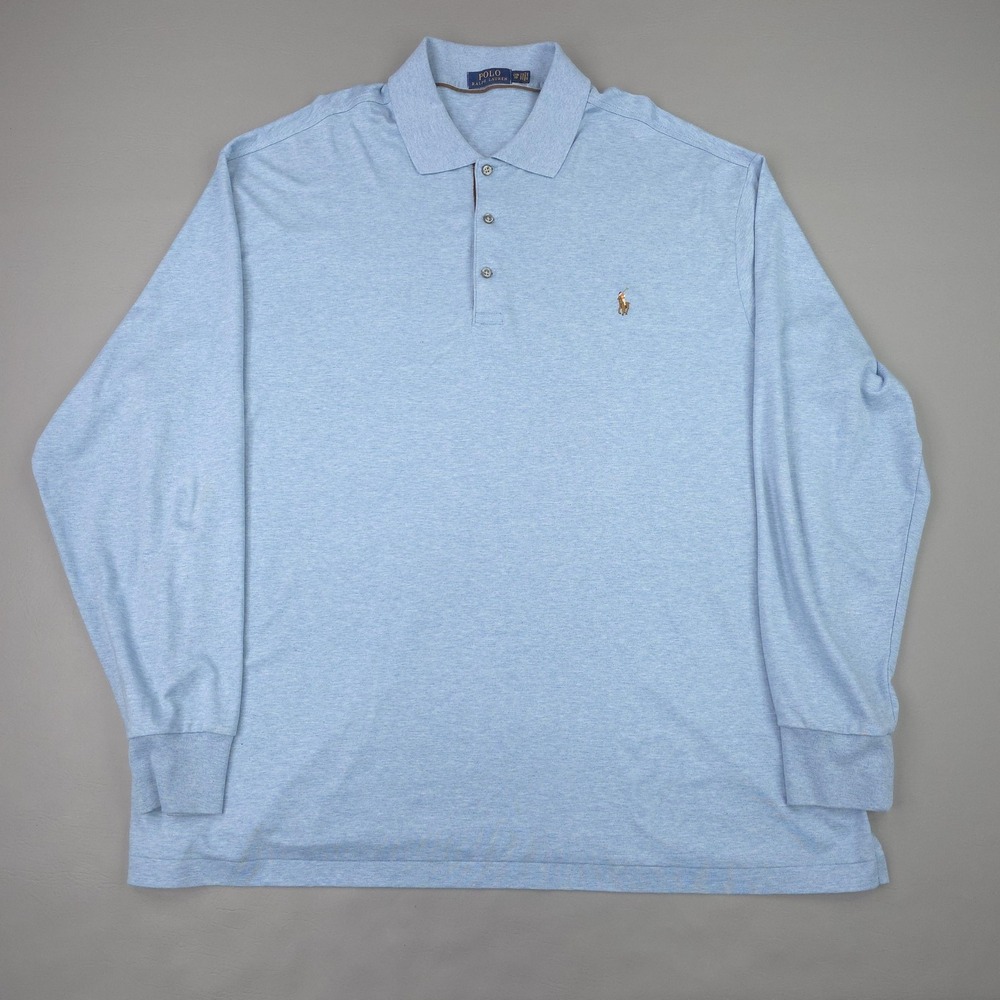 Polo Ralph Lauren Polo Shirt Mens Big 2X Blue Long Sleeve Cotton Jersey - Picture 2 of 11